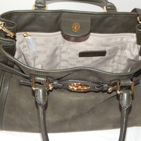MICHAEL KORS HUDSON Leather Suede Large Tote Satchel Shoulder BAG Dark Olive NWT - Picture 13 of 14